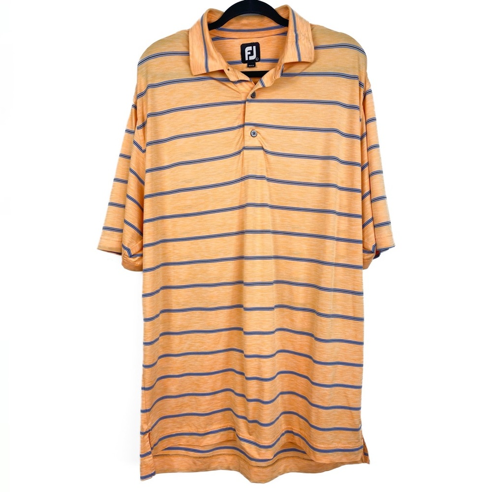 FootJoy Men's Striped Golf Performance Polo Shirt‎ FJ Orange Blue - Size L